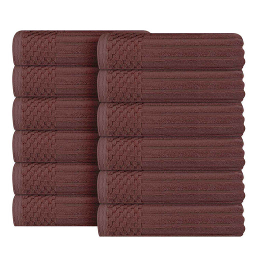 Soho Ribbed Textured Cotton Ultra-Absorbent Face Towel (Set of 12) - Java