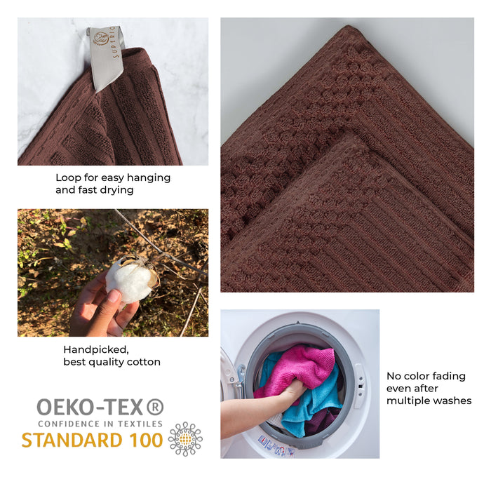 Soho Ribbed Textured Cotton Ultra-Absorbent 3-Piece Assorted Towel Set - Java
