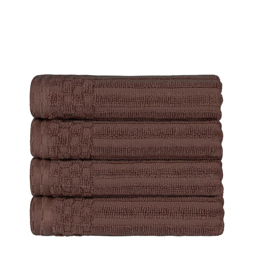 Cotton Ribbed Textured Highly Absorbent 4 Piece Hand Towel Set - Java