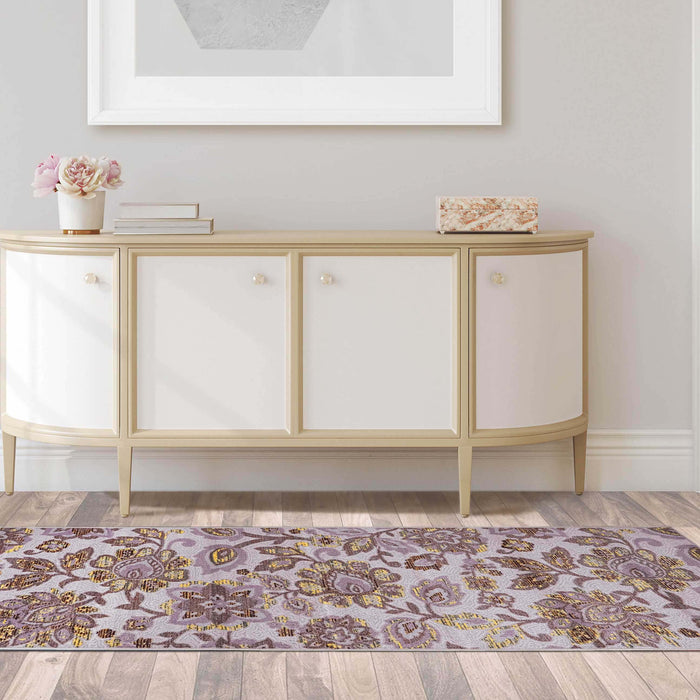 Jezabel Traditional Floral Indoor Area Rug Or Runner Rug - Lilac/Gray