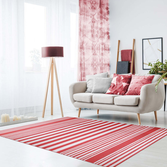 Kadin Modern Striped Indoor/ Outdoor Area Rug - Red