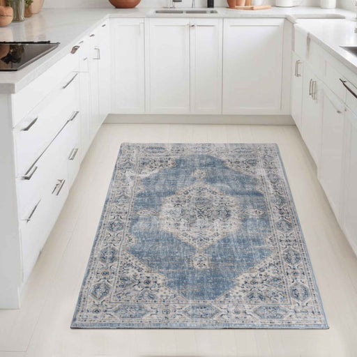 Kailani Modern Farmhouse Geometric Medallion Indoor Area Rug or Runner - Blue-Cream