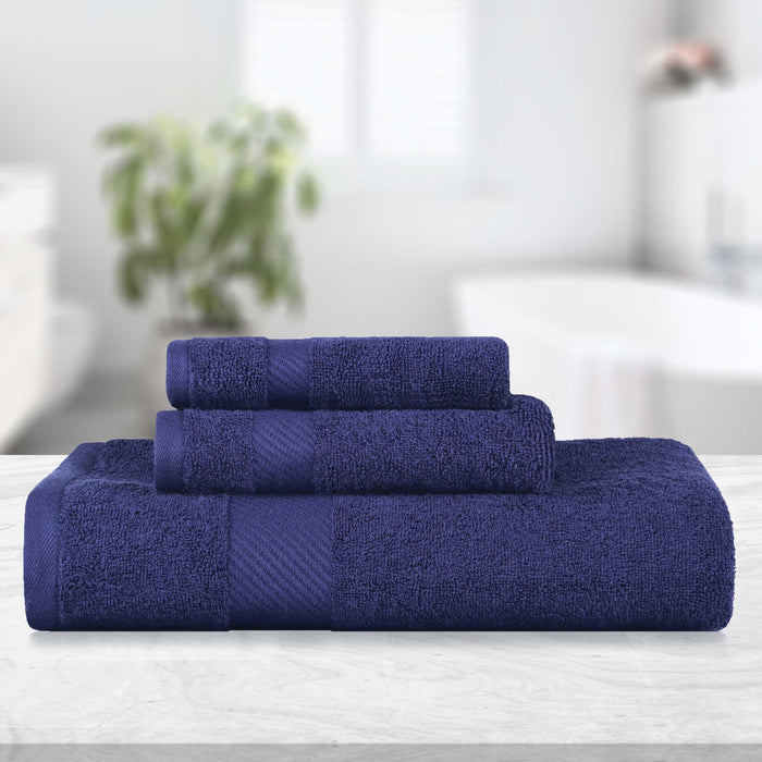 Kendell Egyptian Cotton Quick Drying 3 Piece Towel Set - Navy Blue