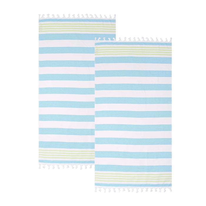 Coastal Resort Stripe Fouta 2 Piece Beach Towel with Tassels - Keywest