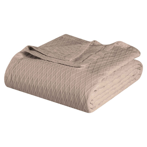 Cotton All Season Diamond Bed Blanket & Sofa Throw - Khaki