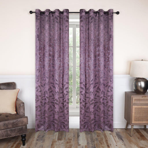 Leaves Machine Washable Room Darkening Blackout Curtains, Set of 2 - Wisteria