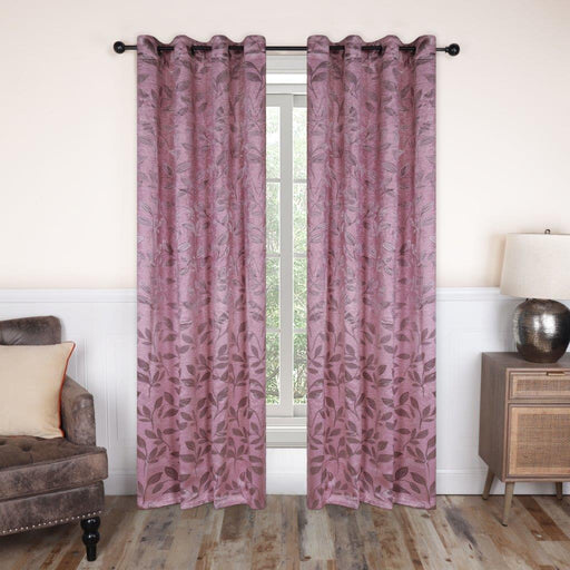 Leaves Machine Washable Room Darkening Blackout Curtains, Set of 2 - Blush