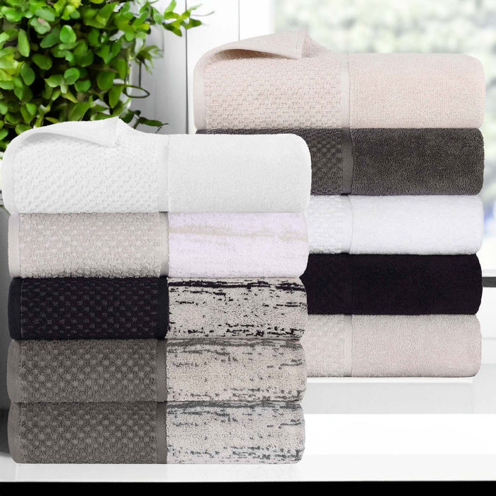 Lodie Cotton Plush Jacquard Solid and Two-Toned 9 Piece Towel Set 