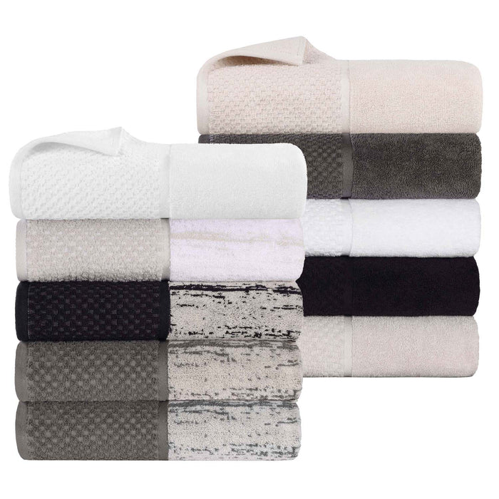 Lodie Cotton Plush Jacquard Solid and Two-Toned Face Towel Set of 12 