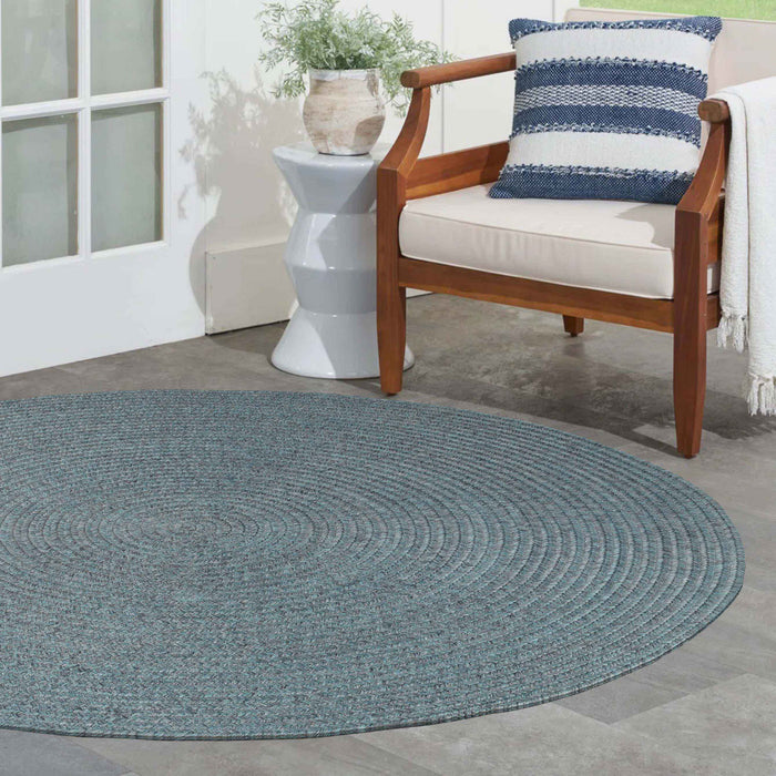 Bohemian Indoor Outdoor Rugs Solid Braided Round Area Rug - Lagoon Breeze