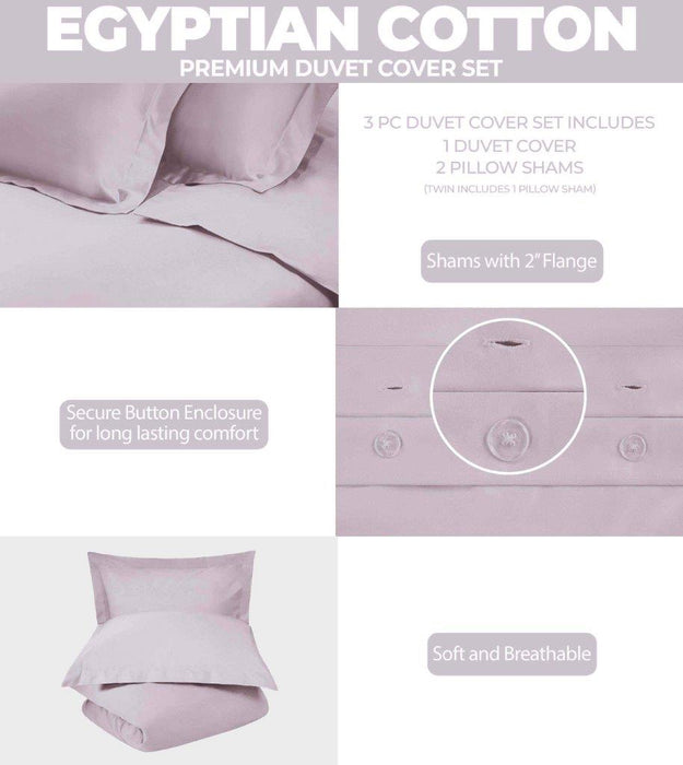 Egyptian Cotton 300 Thread Count Solid Duvet Cover Set - Lilac