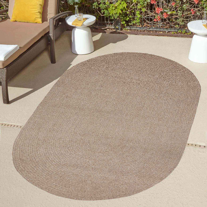 Classic Braided Area Rug Indoor Outdoor Rugs Oval - Latte