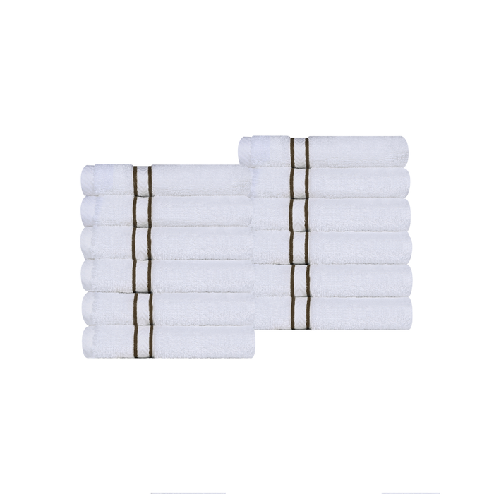 Turkish Cotton Ultra-Plush Absorbent Solid 12-Piece Face Towel Set - White/Latte