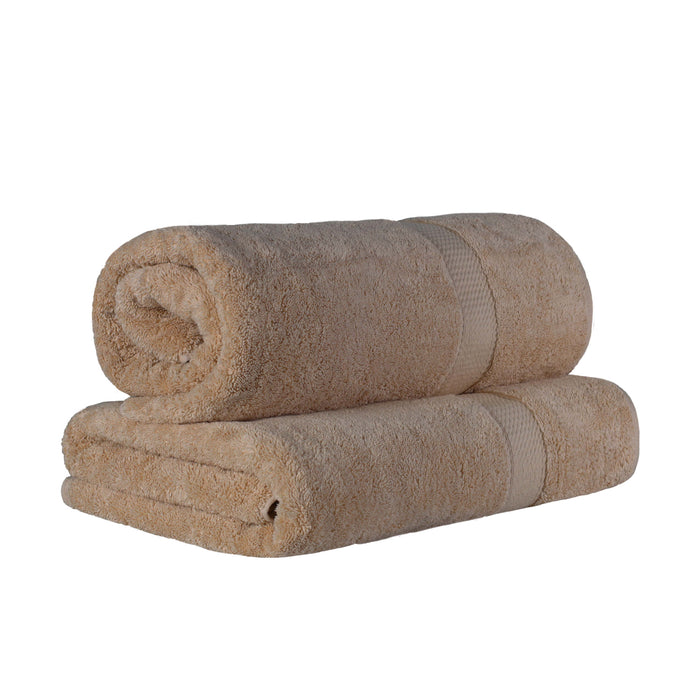 Egyptian Cotton Pile Plush Heavyweight Absorbent Bath Sheet Set of 2 - Latte
