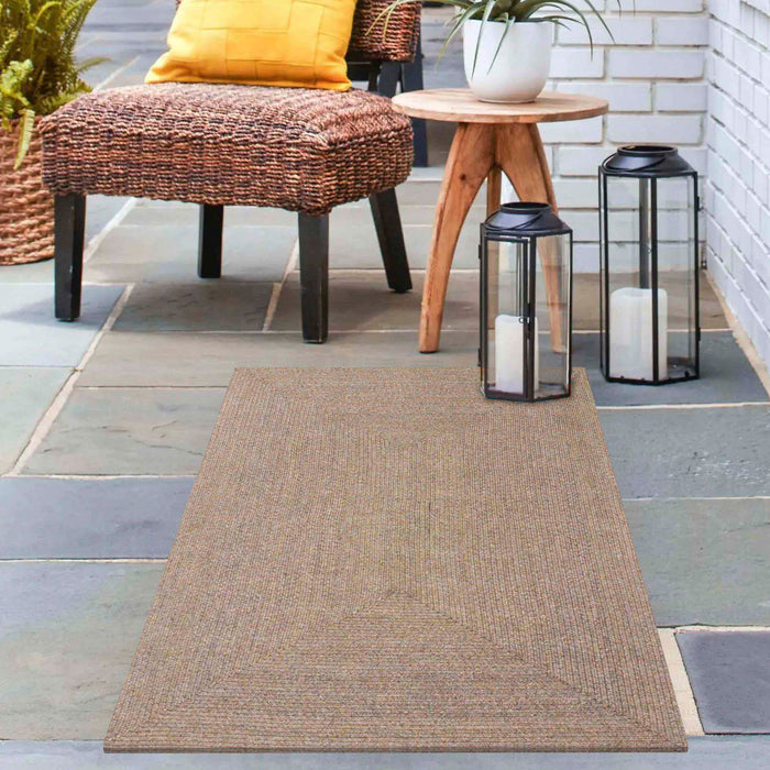 Bohemian Rectangle Indoor Outdoor Rugs Solid Braided Area Rug - Latte