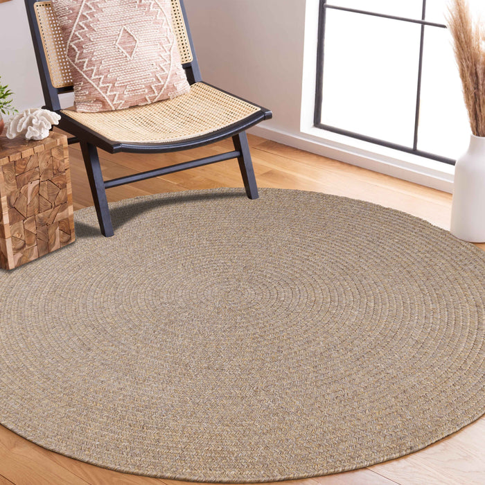 Bohemian Indoor Outdoor Rugs Solid Braided Round Area Rug - Latte