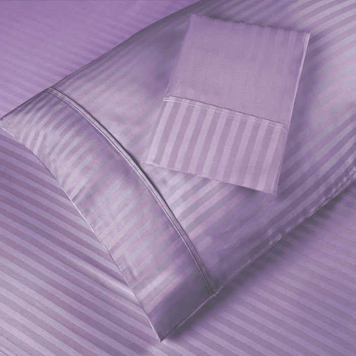Egyptian Cotton 300 Thread Count 2 Piece Striped Pillowcase Set - Lavender