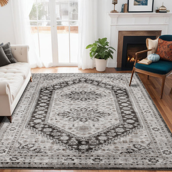 Layland Classic Medallion Traditional Indoor Area Rug or Runner - Charcoal