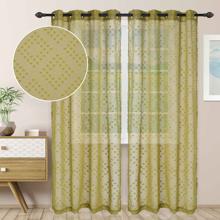 Poppy Sheer Panel Grommet Curtain Panel Set - LeafGreen
