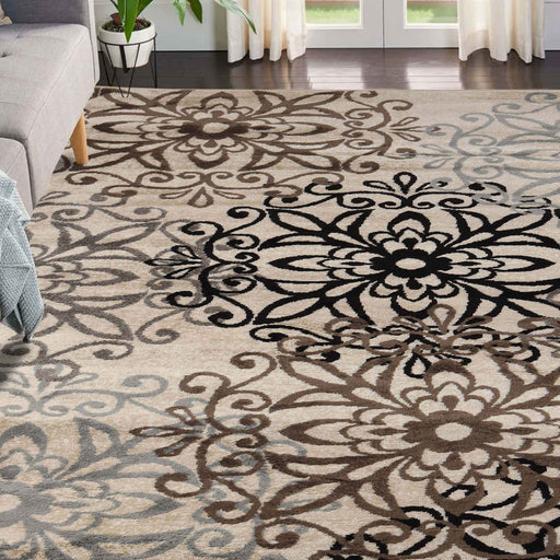 Leigh Traditional Floral Scroll Indoor Area Rugs or Runner Rug - Beige