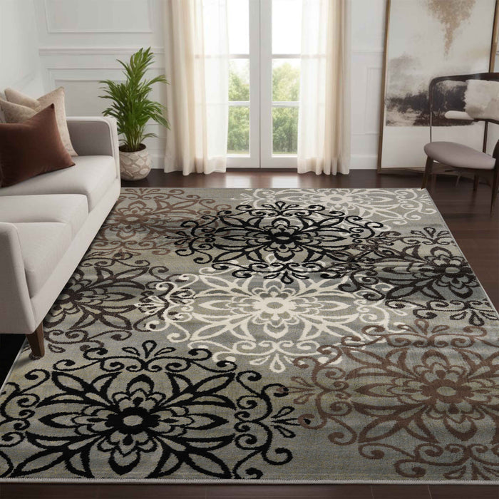 Leigh Traditional Floral Scroll Indoor Area Rugs or Runner Rug - Blue