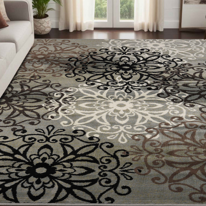 Leigh Traditional Floral Scroll Indoor Area Rugs or Runner Rug - Blue