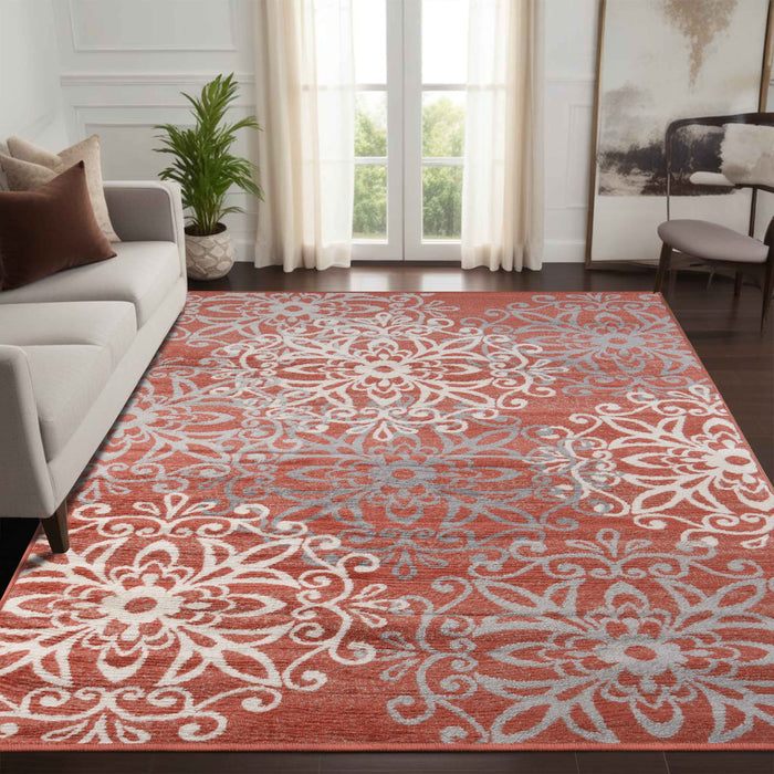 Leigh Traditional Floral Scroll Indoor Area Rugs or Runner Rug - Ginger