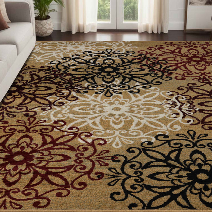 Leigh Traditional Floral Scroll Indoor Area Rugs or Runner Rug - Gold