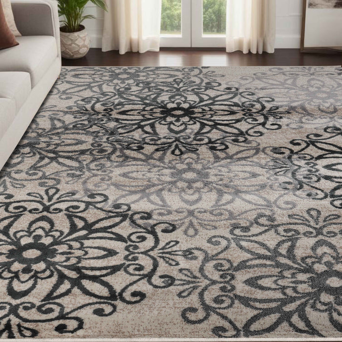 Leigh Traditional Floral Scroll Indoor Area Rugs or Runner Rug - Oatmeal