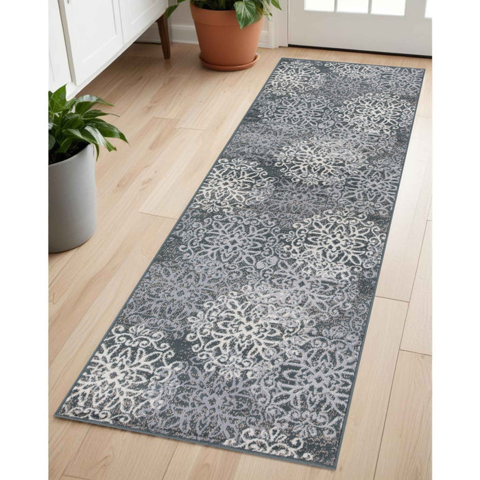 Leigh Traditional Floral Scroll Indoor Area Rugs or Runner Rug - Slate