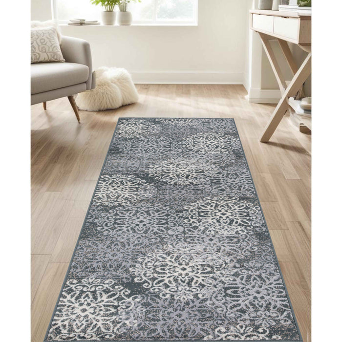 Leigh Traditional Floral Scroll Indoor Area Rugs or Runner Rug - Slate