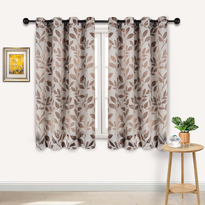 Leaves Machine Washable Room Darkening Blackout Curtains, Set of 2 - White/Copper