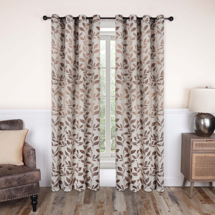 Leaves Machine Washable Room Darkening Blackout Curtains, Set of 2 - White/Copper