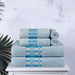 Larissa Cotton Geometric Embroidered Jacquard Border 6 Piece Towel Set - Light Blue