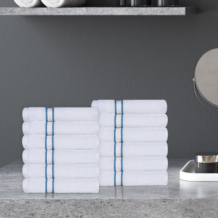 Turkish Cotton Ultra-Plush Absorbent Solid 12-Piece Face Towel Set - White/Light Blue