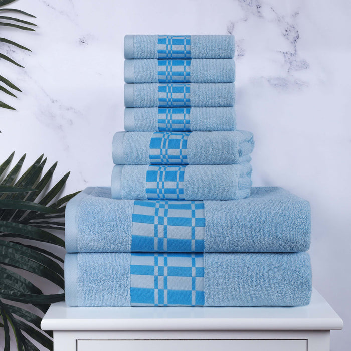 Larissa Cotton Geometric Embroidered Border 8-Piece Assorted Towel Set - LightBlue