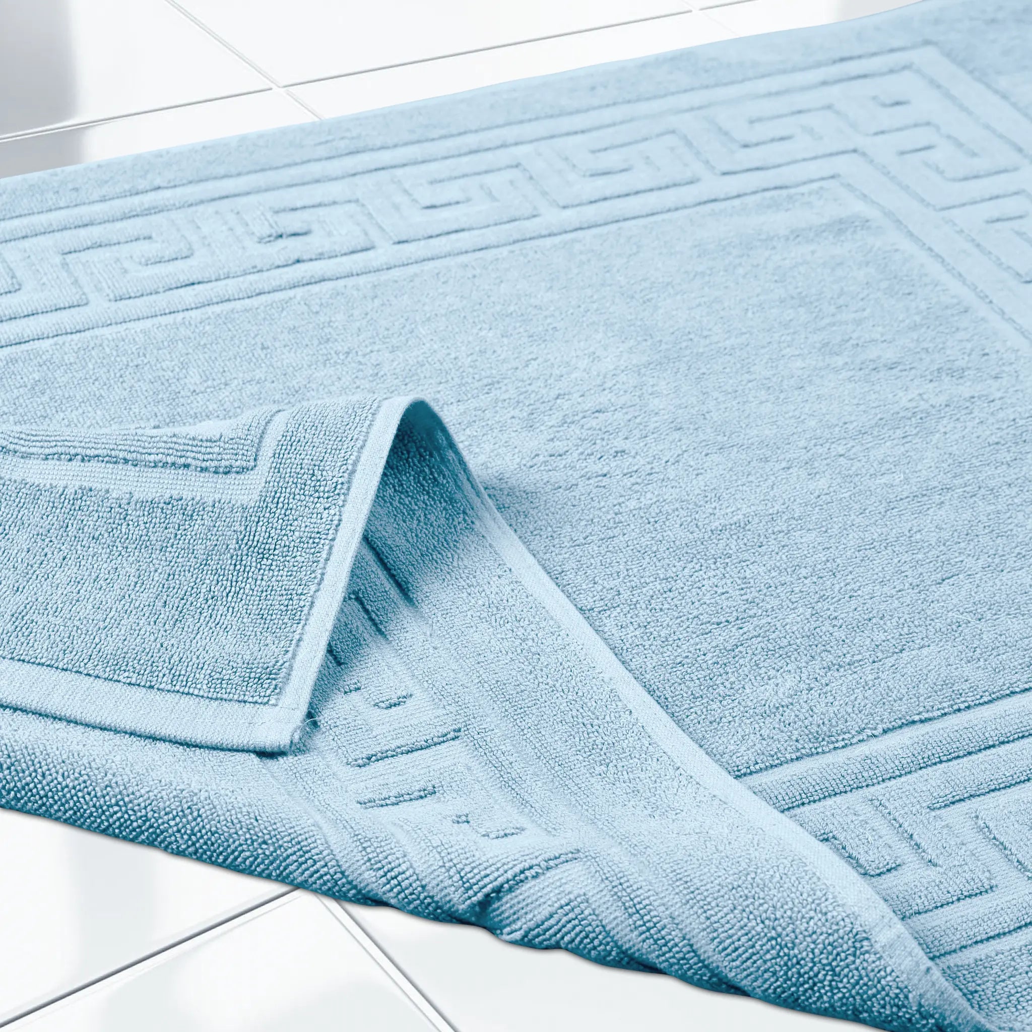 Cotton 2 Piece Greek Key Border Super Absorbent Bath Mat Set - Blue Nile Mills