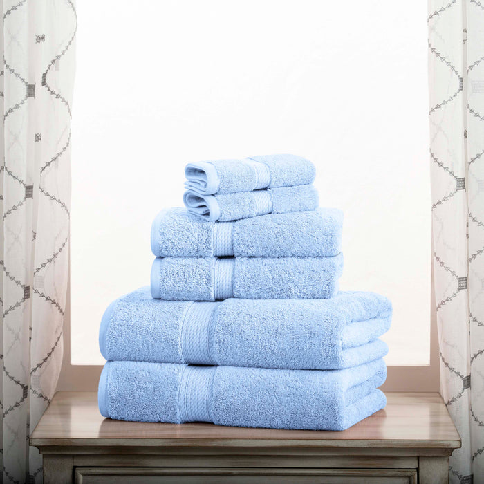 Egyptian Cotton Pile Plush Heavyweight Absorbent 6 Piece Towel Set - Light Blue