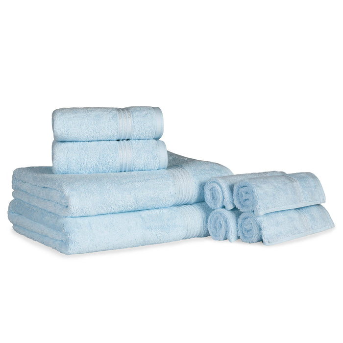 Egyptian Cotton Highly Absorbent Solid 8 Piece Ultra Soft Towel Set - Light Blue