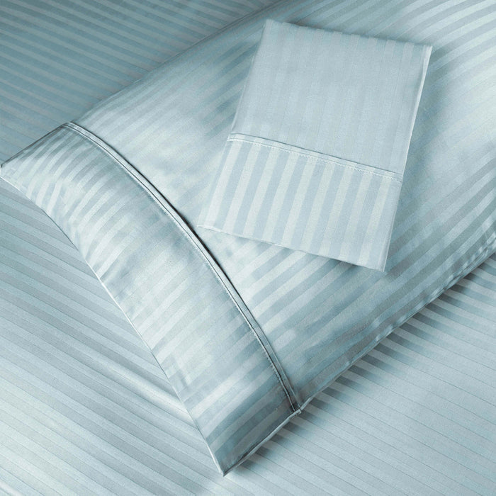 Egyptian Cotton 300 Thread Count 2 Piece Striped Pillowcase Set - Light Blue