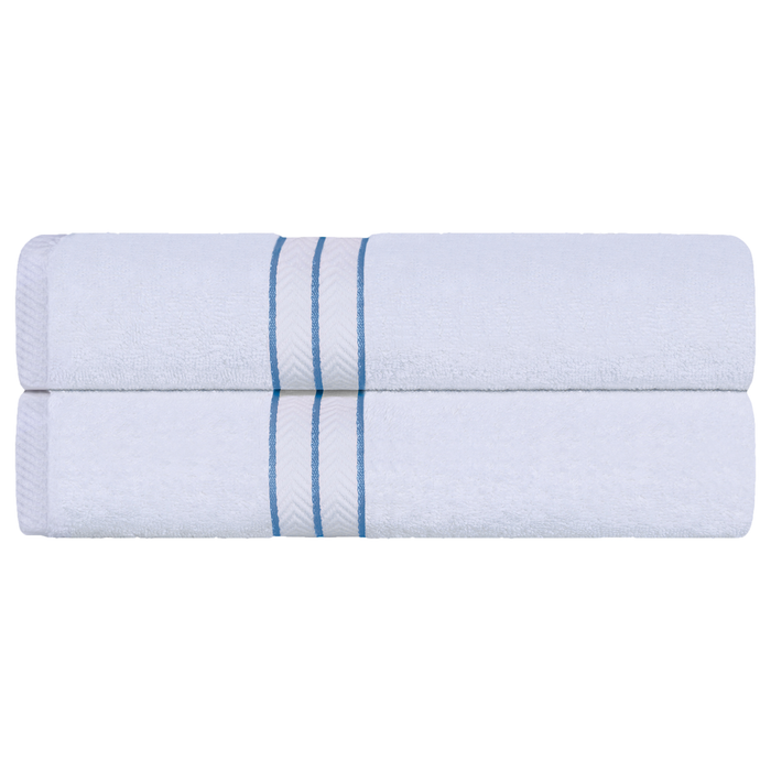 Turkish Cotton Ultra-Plush Solid 2-Piece Highly Absorbent Bath Sheet Set - White/Light Blue