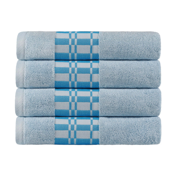 Larissa Cotton Geometric Embroidered Border Bath Towels, Set of 4 - LightBlue