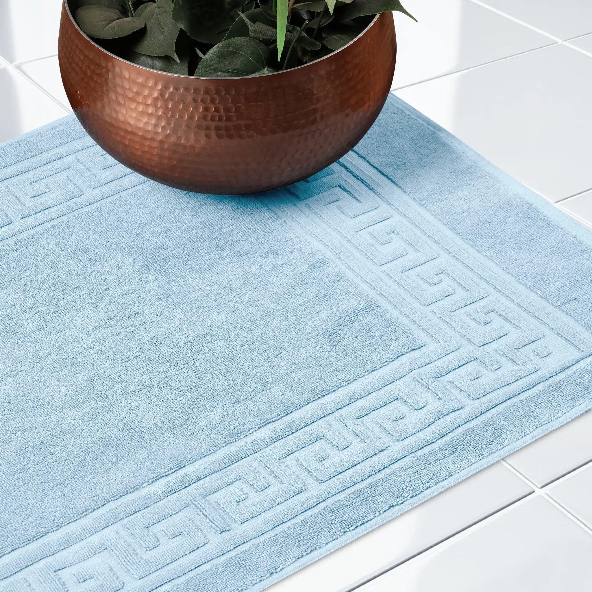 Cotton 2 Piece Greek Key Border Super Absorbent Bath Mat Set - Blue Nile Mills
