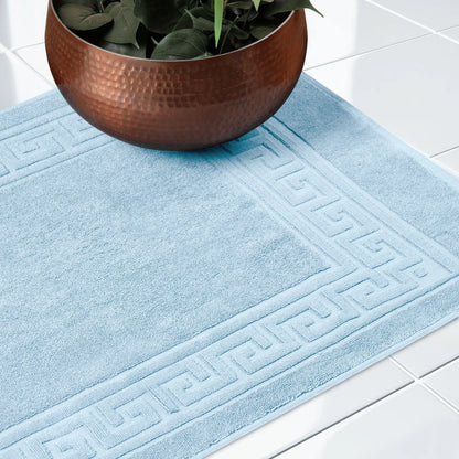 Cotton 2 Piece Greek Key Border Super Absorbent Bath Mat Set - Blue Nile Mills