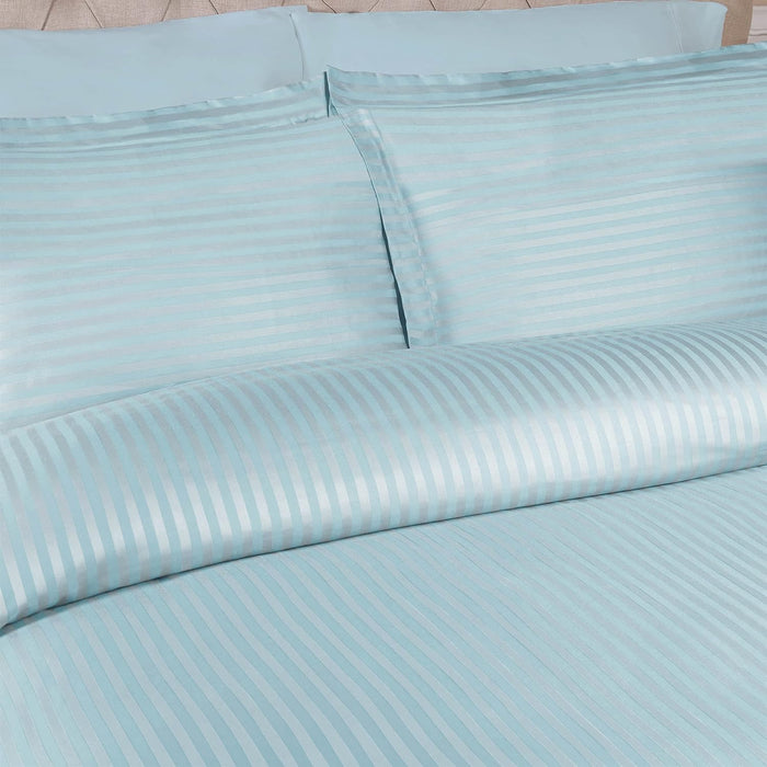 Egyptian Cotton 300 Thread Count Striped Duvet Cover Set - LightBlue