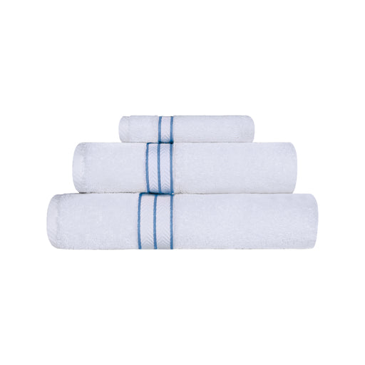 Turkish Cotton Ultra-Plush Solid 3-Piece Highly Absorbent Towel Set - White/Light Blue