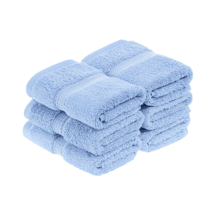 Egyptian Cotton Pile Plush Heavyweight Absorbent Face Towel Set of 6 - Light Blue