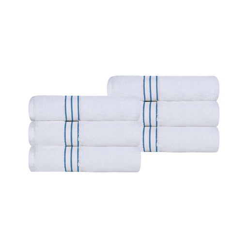 Turkish Cotton Ultra-Plush Solid 6 Piece Highly Absorbent Hand Towel Set - White/Light Blue