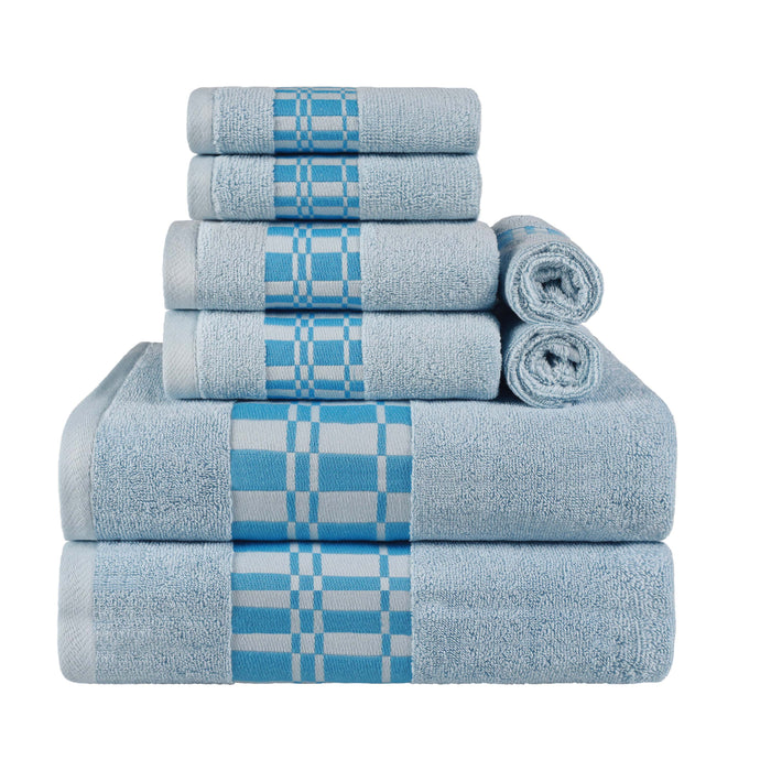 Larissa Cotton Geometric Embroidered Border 8-Piece Assorted Towel Set - LightBlue