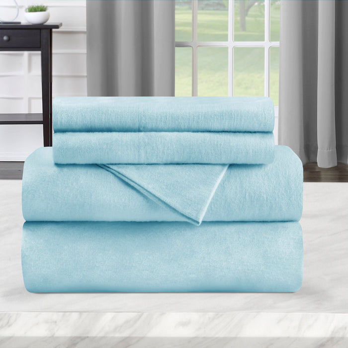 Flannel Cotton Modern Solid Deep Pocket Bed Sheet Set - LightBlue